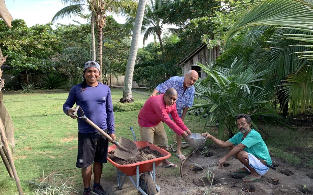 Plantando com os jardineiros da Vila Naia, Corumbau, BA